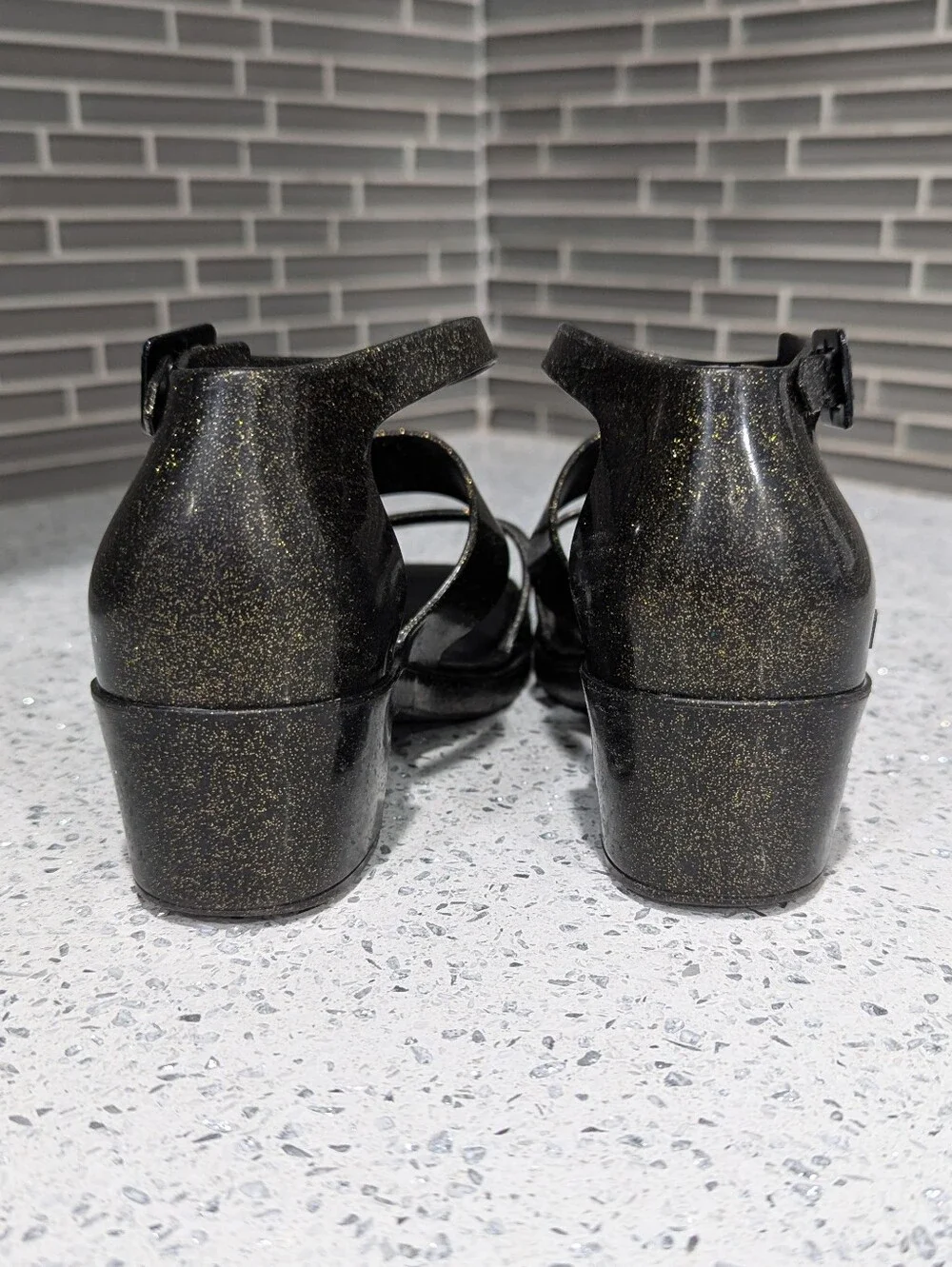 Mini Melissa Kids Black Gold Glitter Model Strappy Sandal Summer Girl Size 31 13